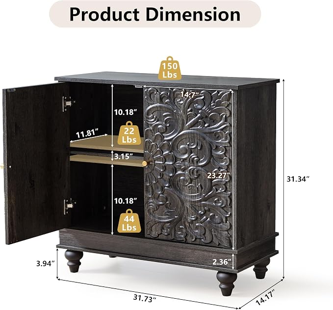 weselon Accent Cabinet Set of 2, Classic Carved Buffet Cabinet Storage Sideboard - Image 2