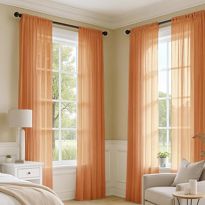 MIULEE Fall Orange Sheer Curtains 84 Inches Long 4 Panels 42 x 84 Inches | - Image 2