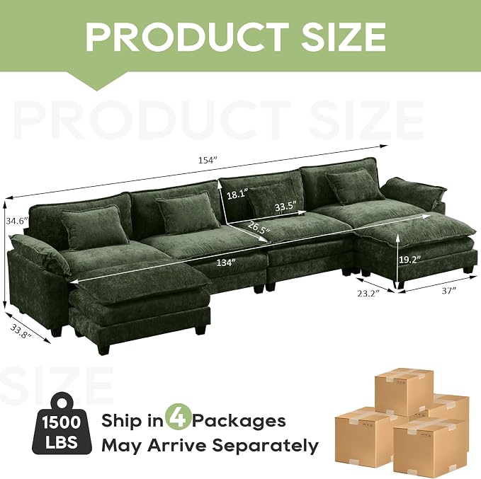 Oprisen 154" Modular Sectional Sofa, Comfy Cloud Couch Sectional Sofa - Image 2