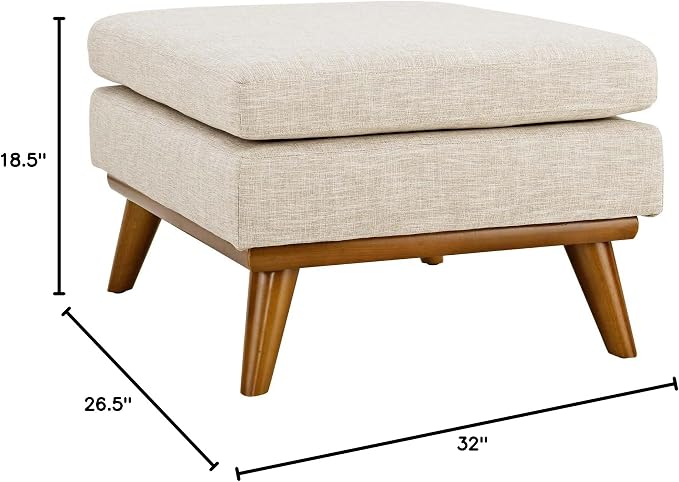 Modway Engage Mid-Century Modern Upholstered Fabric Ottoman in Beige - Image 3