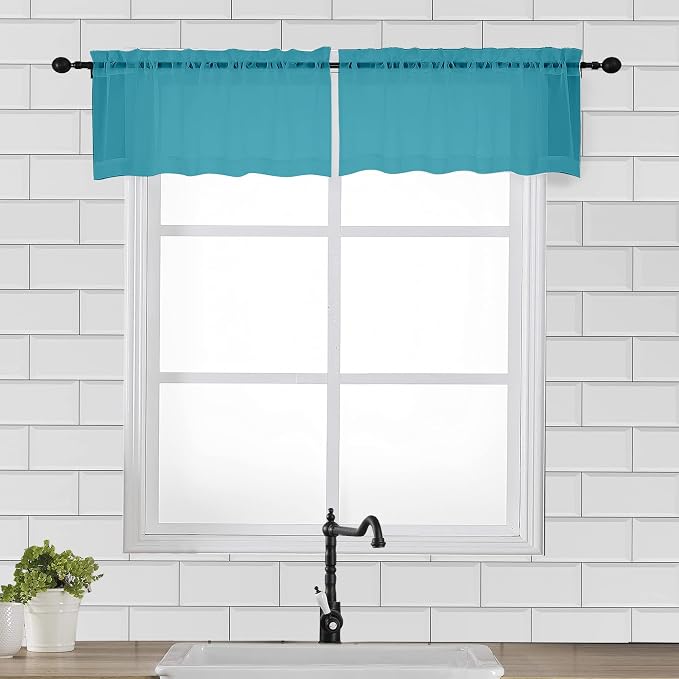 2 Panels Turquoise Semi Sheer Valance by OVZME