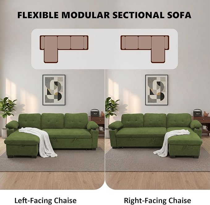 KCGKCG 93" L Shaped Sleeper Sofa Bed, Pull Out Couch Bed - Image 6