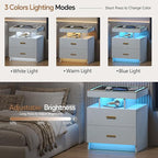 LED Nightstand with Wireless Charging Station, Glass Top Smart Bedside Table - Image 4
