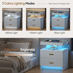 LED Nightstand Set 2 with Wireless Charging Station, Glass Top Smart Bedside - Image 5