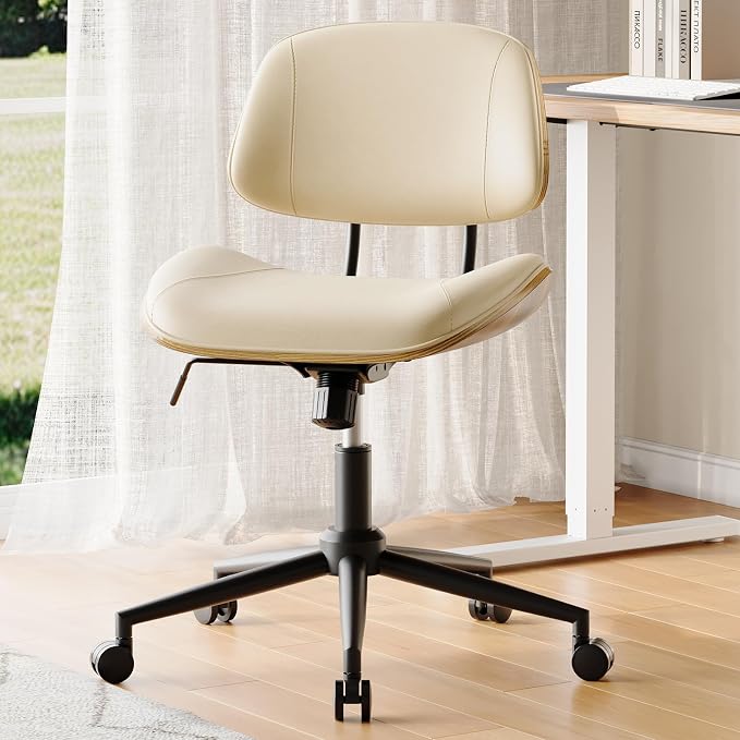 Armless Office Chair with Wheels, PU Leather Adjustable Height Desk Chair - Image 7