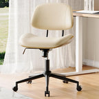 Armless Office Chair with Wheels, PU Leather Adjustable Height Desk Chair - Image 7