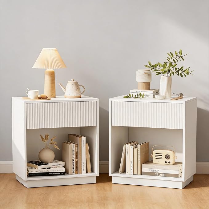 Fluted Nightstands Set of 2, Modern Bedside Table by INNODToddlerTower
