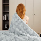Luxury 1000GSM Faux Rabbit Fur Throw Blanket, Super Heavy Warm Cozy Grey - Image 6