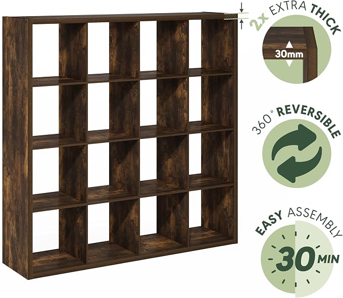 Furinno Cubicle Book Shelf, 16-Cube Bookshelf, Extra Thick Frame Reversible - Image 7