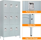 Metal Locker with 9 Doors Employees Locker, Metal Storage Locker with Hooks - Image 5