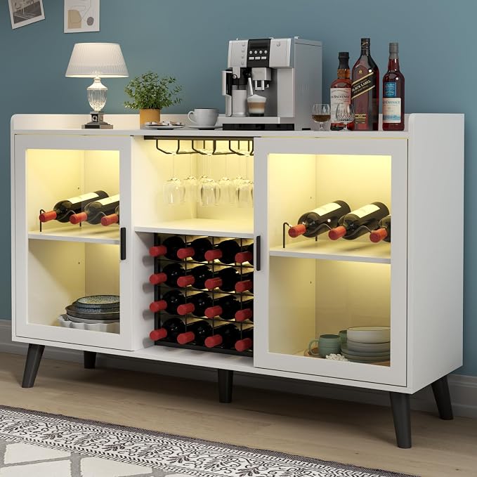 Auromie Wine Bar Cabinet with Led Light, Home Coffee Cabinet with Wine and - Image 2