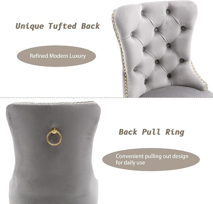 KCC Velvet Dining Chairs Set of 6, Upholstered High-end Tufted Dining Chair - Image 6