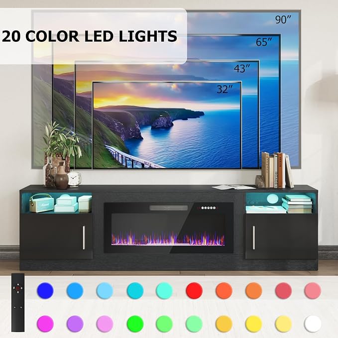 PRETZI Fireplace TV Stand with 36" Fireplace Up to 90" TVs, Remote Control - Image 2