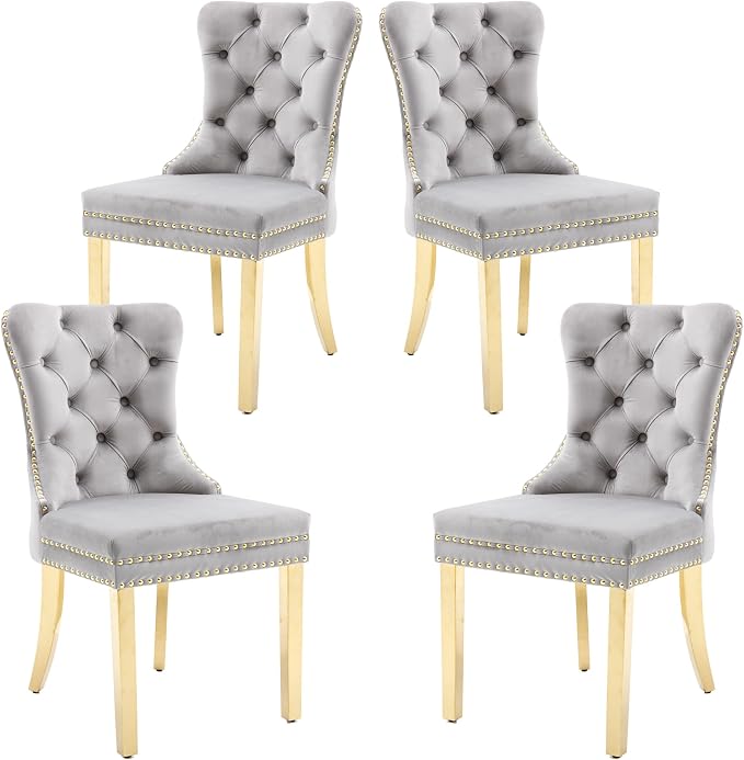 KCC Velvet Dining Chairs Set of 4, Upholstered High-end Tufted Dining Chair by KCC