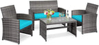 Tangkula 4 PCS Wicker Patio Conversation Set, Outdoor Rattan Sofas by TANGKULA
