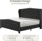 LARMACE Queen Size Bed Frame Velvet Upholstered Platform Bed - Image 8
