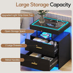 LED Nightstand with Wireless Charging Station, Glass Top Smart Bedside Table - Image 6