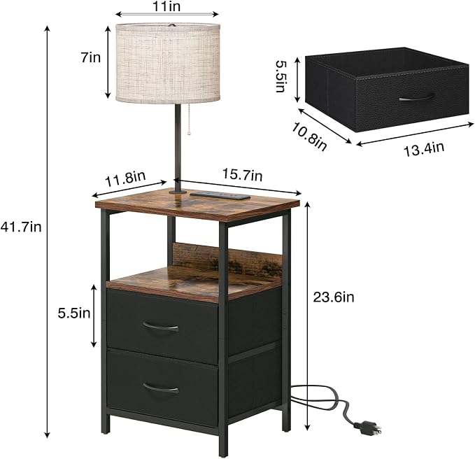 Fixwal Bedside Table with 3 Color Temperature Reading Light, Nightstand with - Image 3