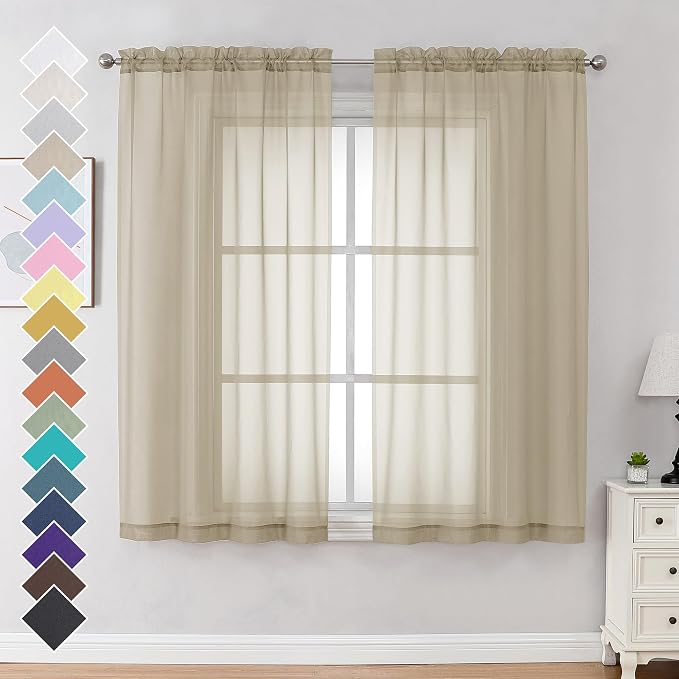 Taupe Sheer Curtains 63 Inches Long 2 Panels by OVZME