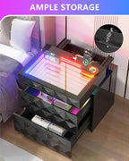 HWB Nightstand with RGB Lights, 3 Drawers Night Stand with Hidden Storage - Image 6