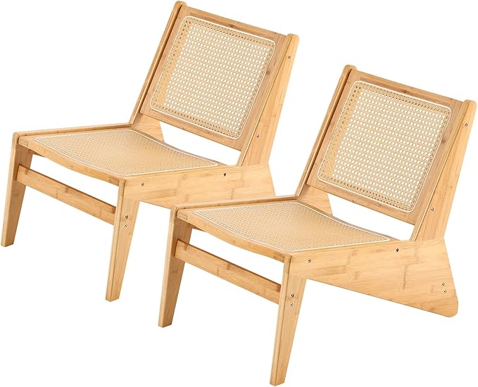 Welnow 2-Pcs Mid Century Rattan Accent Chair, Bamboo Wood Lounge Chair by LifeGetsBetterWithWelnow
