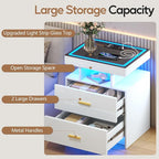 LED Nightstand with Wireless Charging Station, Glass Top Smart Bedside Table - Image 6