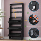 BORNOON Shoe Cabinet with 3 Flip Drawers & Coat Rack, Narrow Hidden Shoe - Image 2