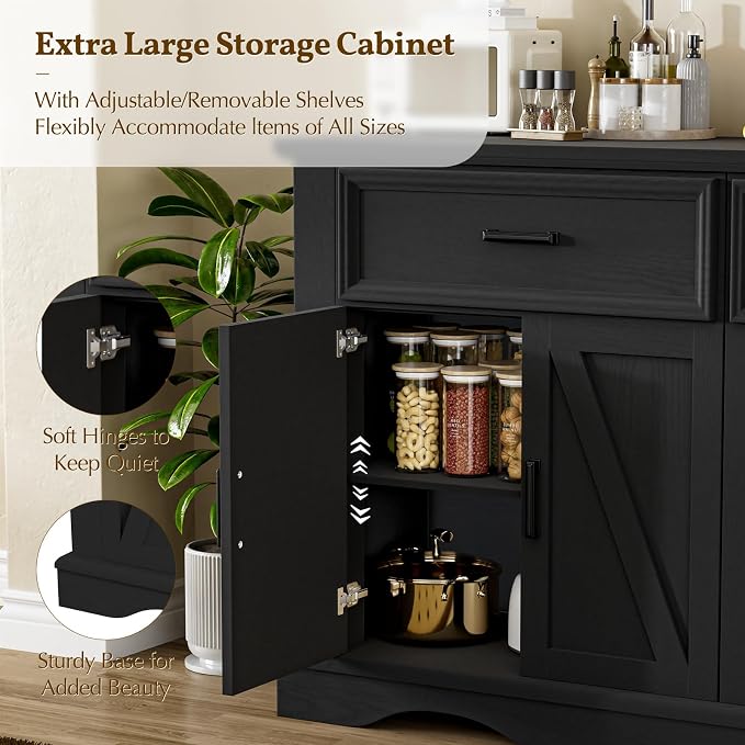 56" Large Wooden Buffet Cabinet - Image 6