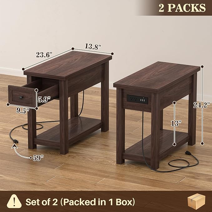Narrow End Table Set of 2 with Charging Station - Image 3