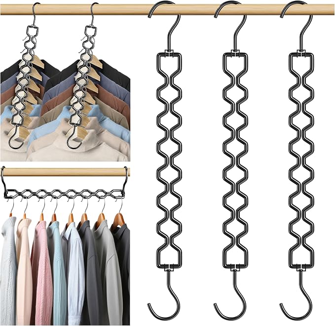 Space Saving Hangers for Clothes 3 Pack, Sturdy Metal Hangers Heavy Duty Magic by Besslly