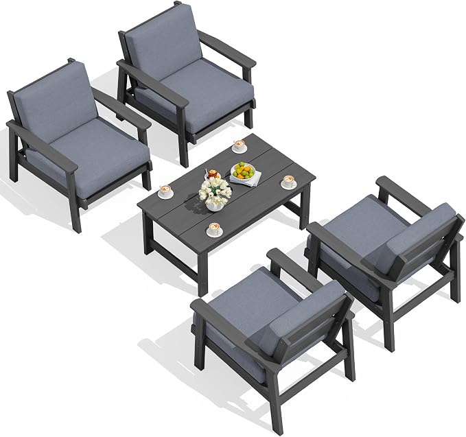 SERWALL Outdoor Patio Furniture Set, 5 Piece HDPE Patio Conversation Sets by SERWALL