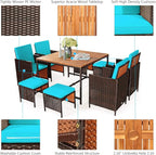 Tangkula 9 Pieces Acacia Wood Patio Dining Set, Space Saving Wicker Chairs and - Image 8