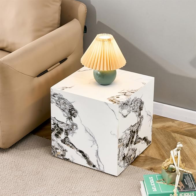 Side Table, End Table with White Marble Grain, Modern Beside Sofa Couch Tables - Image 4
