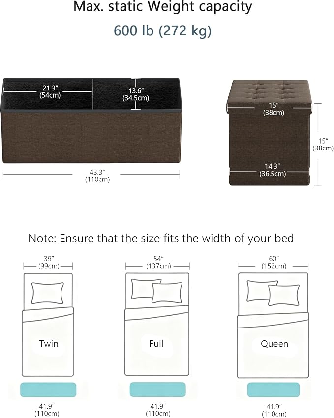 GLAXYFUR 43 Inches Folding Storage Ottoman Bench, Storage Chest, Footrest - Image 7