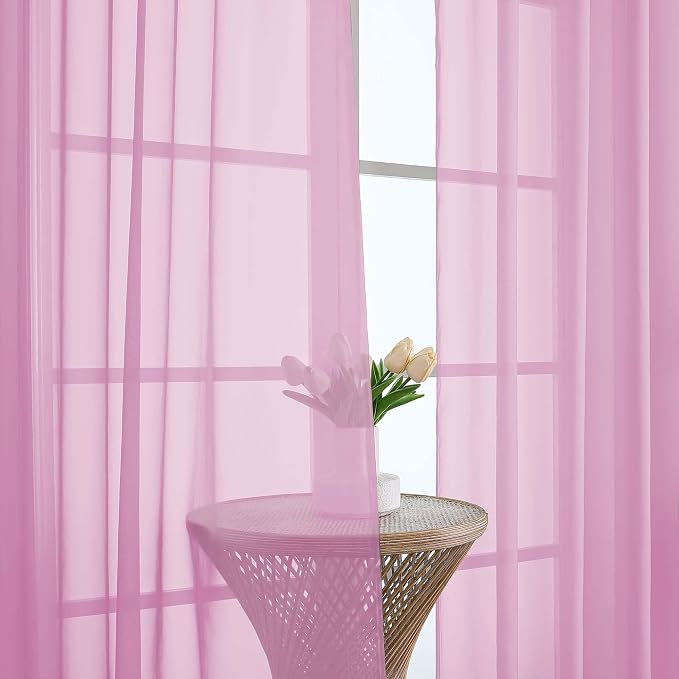 Chyhomenyc Pink Sheer Curtains 90 Inches Long 2 Panels, Light Filtering Pink - Image 9