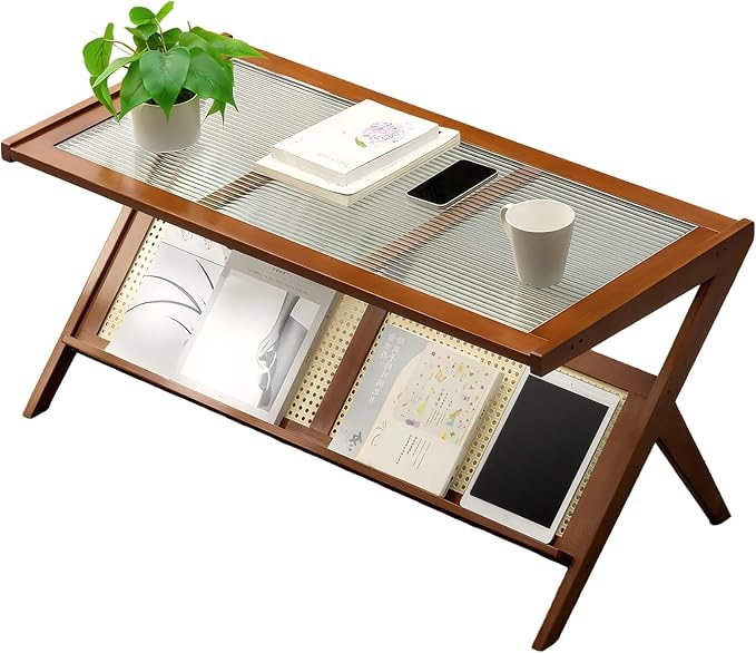 Boho-Inspired Rustic Brown Rattan Coffee Table – Mid Century Modern Style - Image 4