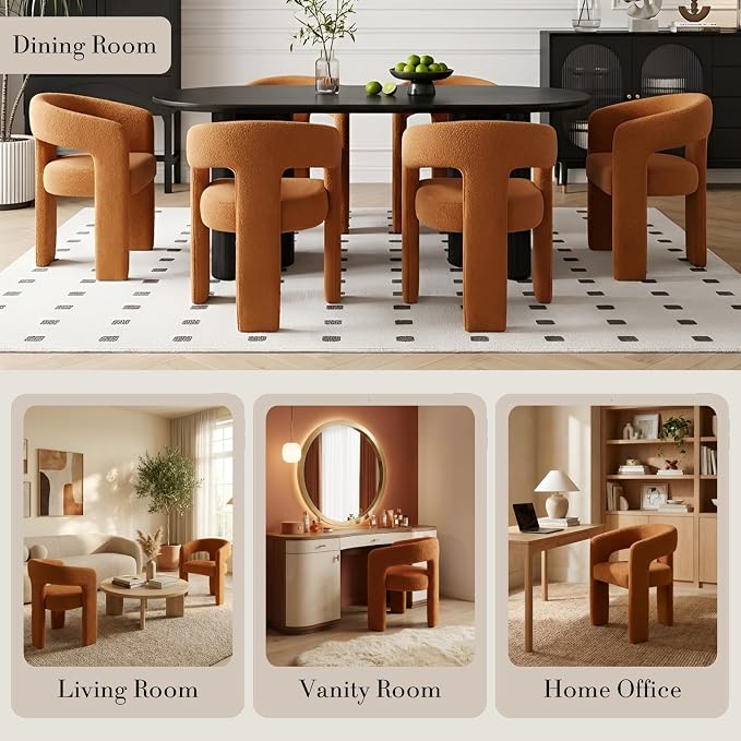 Modern Sherpa Dining Chairs Set of 4, Upholstered Barrel Chairs - Image 5