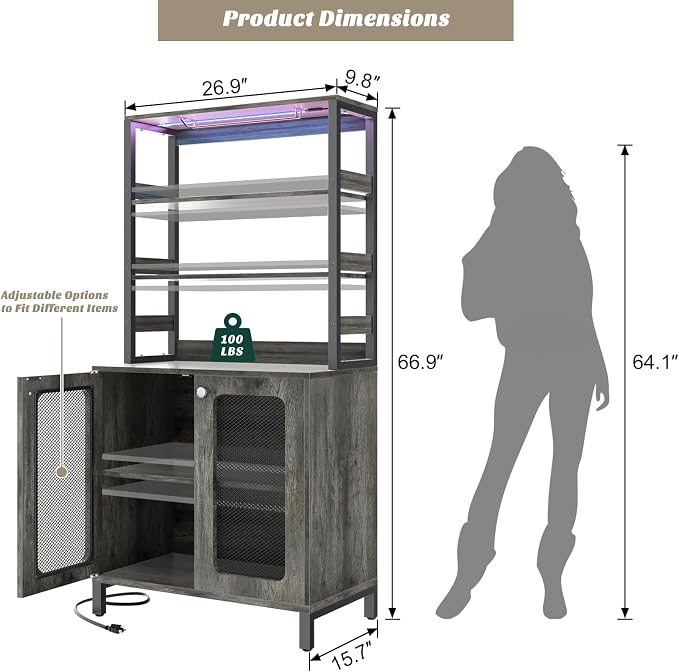 Aheaplus Bar Cabinet with Power Outlets, Coffee Bar Station - Image 2