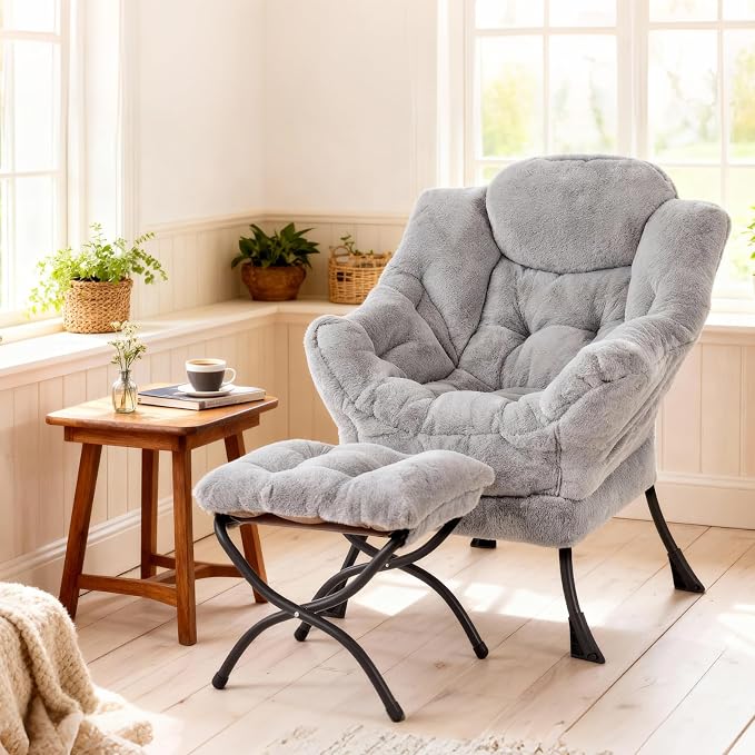 Lazy Chair with Ottoman, Modern Accent Lounge Leisure Sofa with Armrests - Image 2