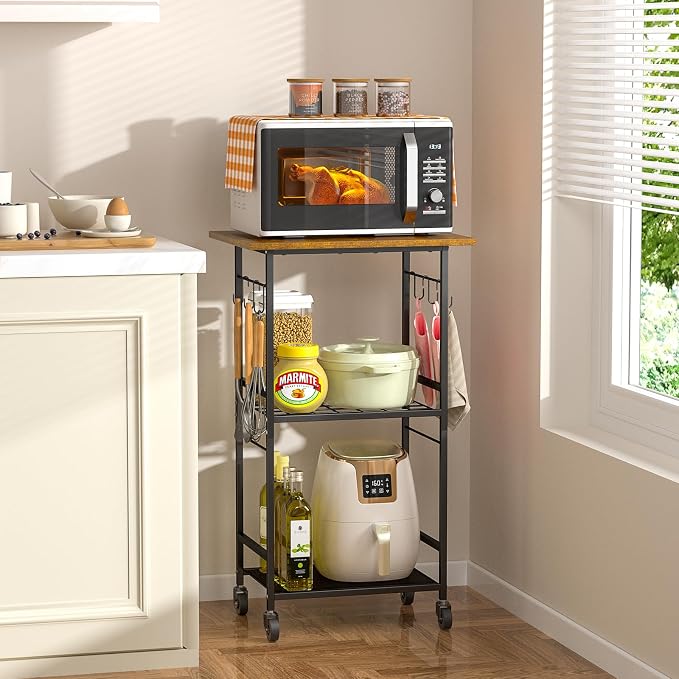 ThreeHio Rolling Kitchen Microwave Cart, 3 Tier Microwave Table Stand by ThreeHio