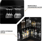 L-Shaped Home Bar Unit with Power Outlet, 4-Tier Corner Liquor Bar Cabinet with - Image 3