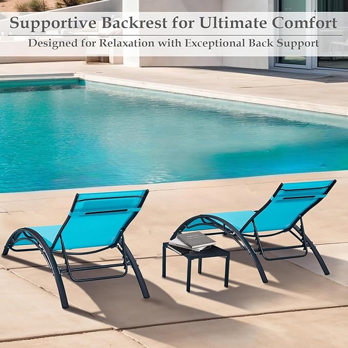 EROMMY Outdoor Chaise Lounge Set of 3, Reclining Patio Chairs - Image 3