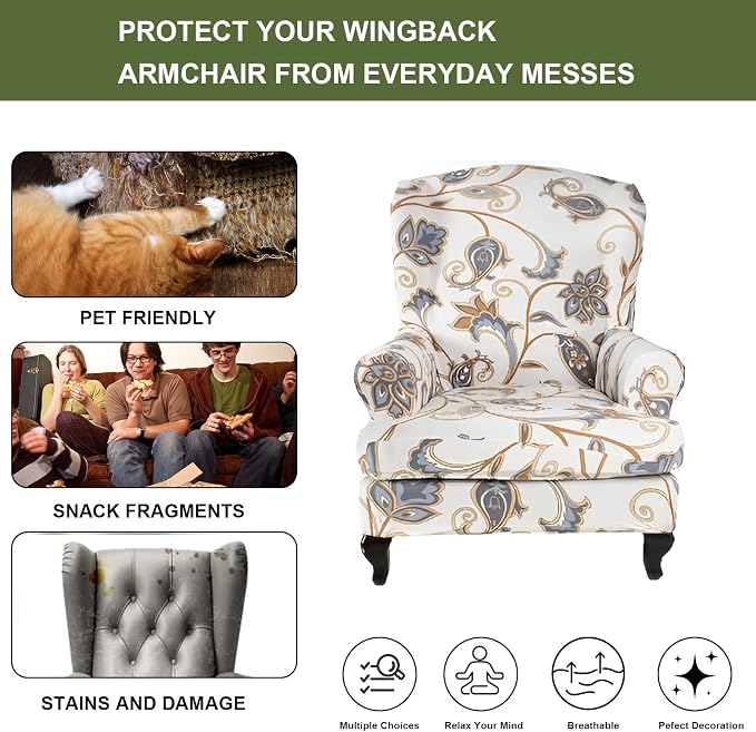 HAOYONG Wing Chair Slipcovers Printed Wingback Chair Covers 2 Pieces Wingback - Image 5