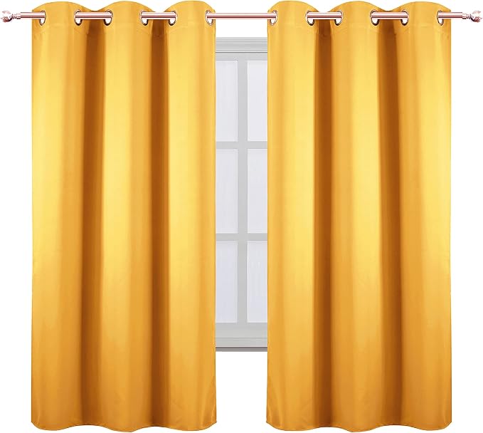 Yellow Blackout Curtains 40 x 63 Inch Length/Set of 2 Curtain Panels/Thermal - Image 2