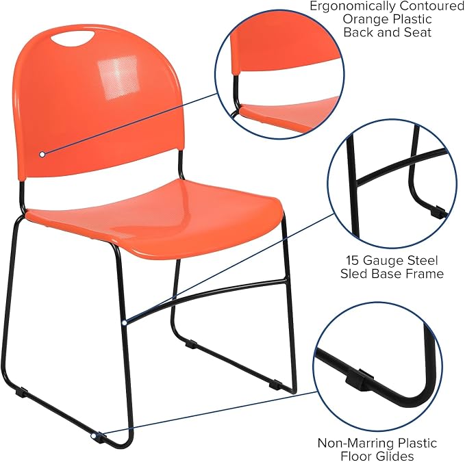 Flash Furniture HERCULES Series 880 lb. Capacity Orange Ultra-Compact Stack - Image 4