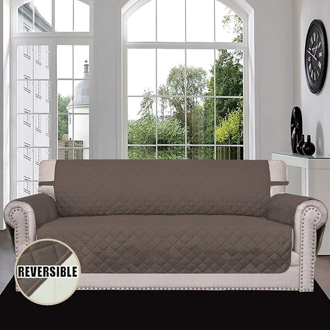 Easy-Going Reversible Couch Cover, 4 Seater Sofa, Taupe/Ivory | XX-Large Sofa - Image 2