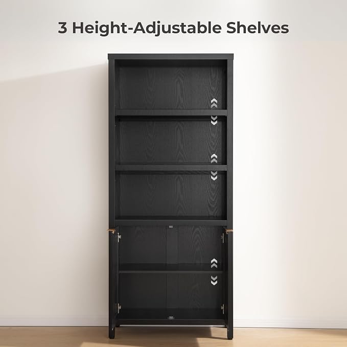 SICOTAS Bookcase 71" Tall Bookshelf 5 Tier Rattan Boho Bookcase - Image 6