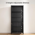 SICOTAS Bookcase 71" Tall Bookshelf 5 Tier Rattan Boho Bookcase - Image 6