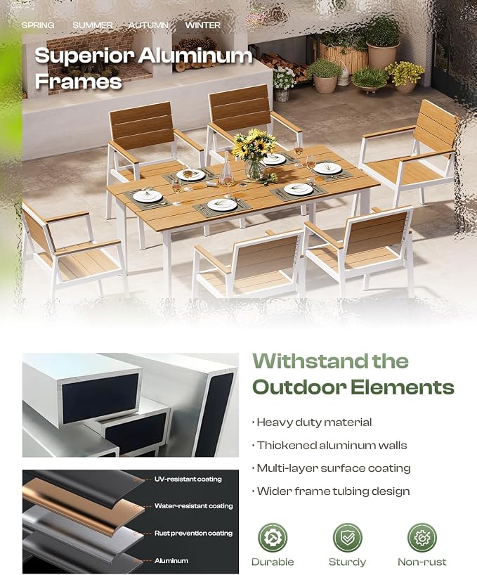 Outdoor Dining Set for 6, Patio Table and Chairs Set - Image 4