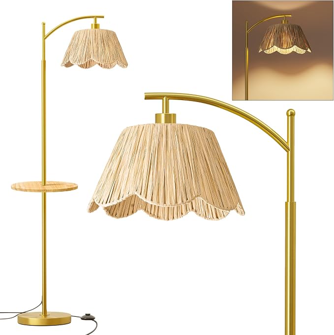 Oneach Floor Lamp with Table for Bedroom, Boho Standing Lamps with Foot Switch - Image 8